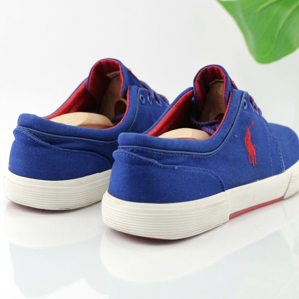 Polo Ralph Lauren Mens Faxon Sneaker Size 11.5 Royal Blue Canvas Red Pony Shoe - Picture 6 of 12